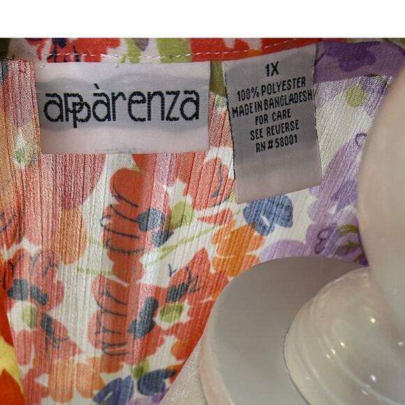 Apparenza Women's Size 1X Multicolor Floral Sheer Button Up Blouse #0388 - Picture 7 of 11